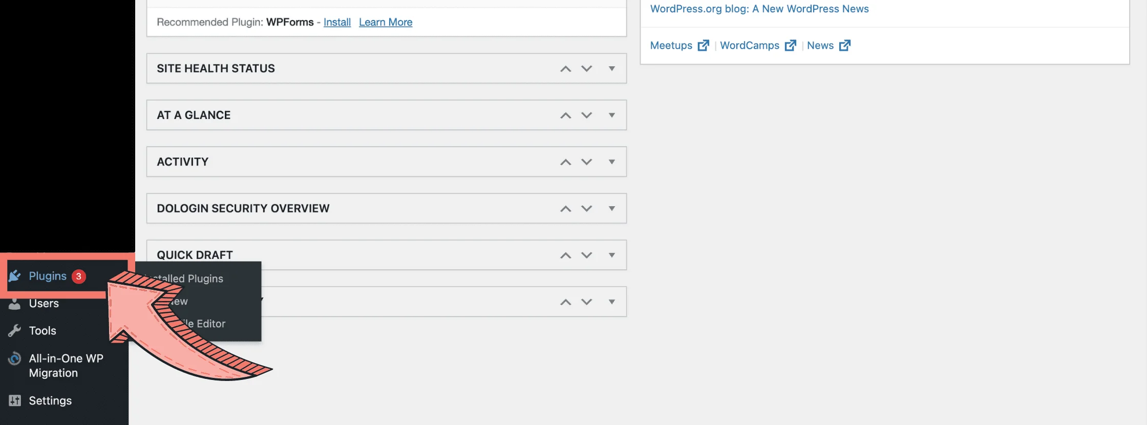 step 1 install wordpress plugins